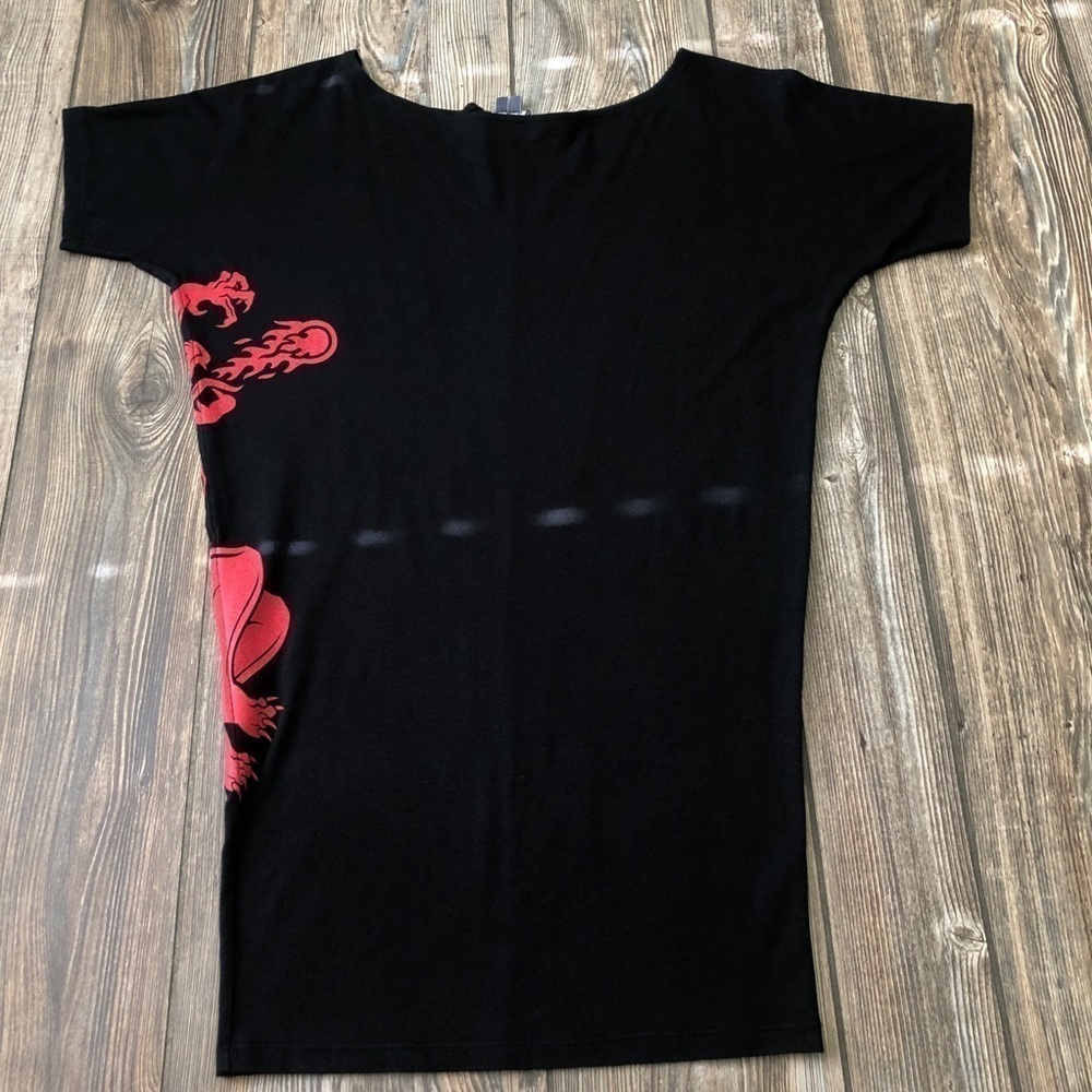 Moco Black Fireball Devil Graphic Tee Shirt Dress Bodycon Fitted